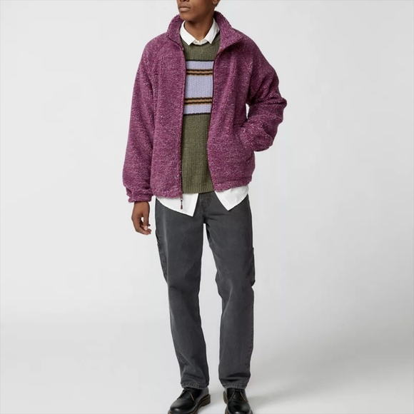 Urban Outfitters High Pile Fleece Mock Neck Full Zip Jacket Men's Medium - Picture 2 of 12